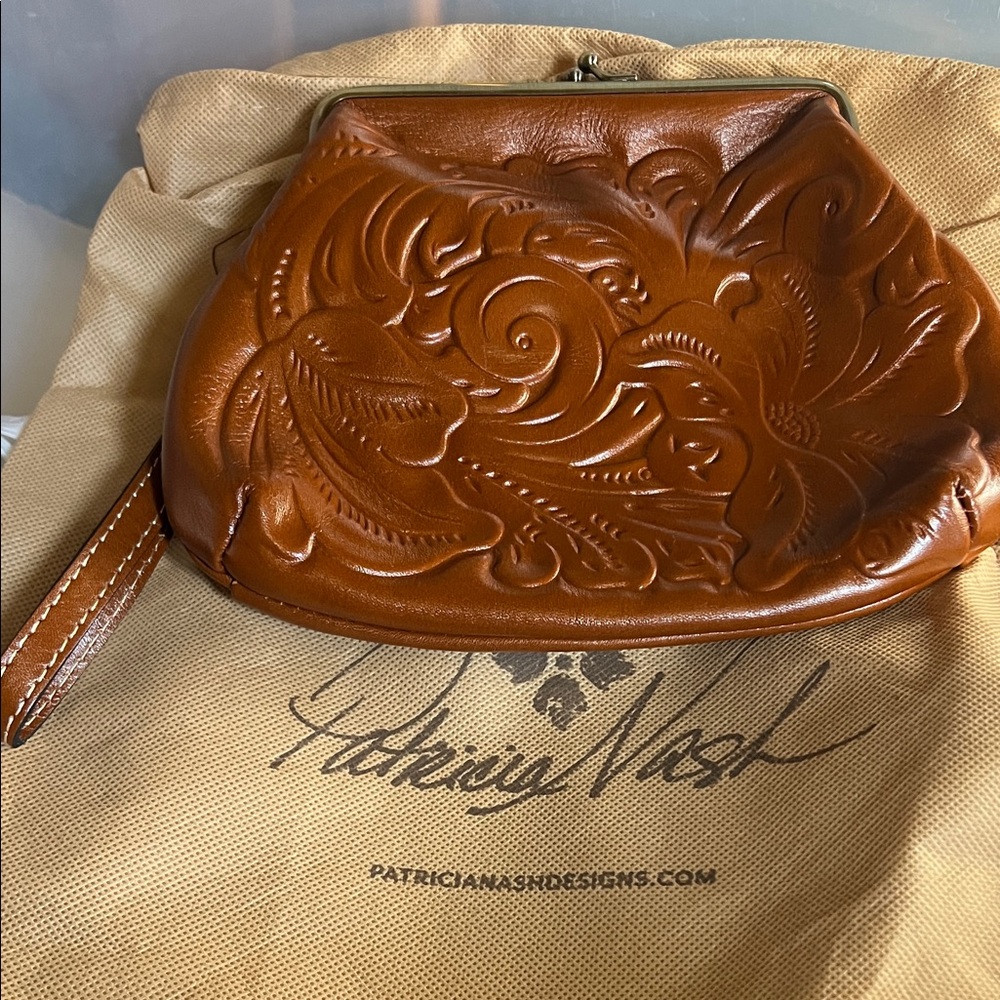 Patricia Nash SavenaTan Embossed Leather Wristlet